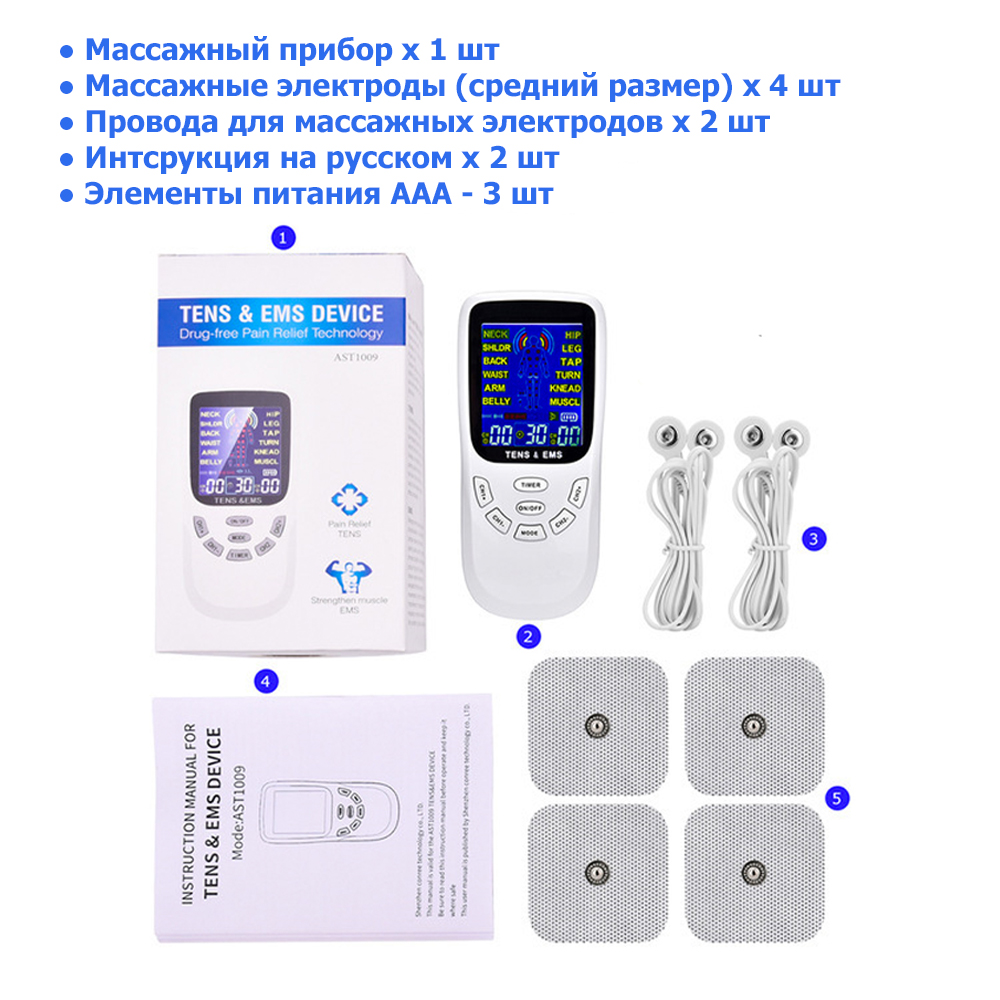 Массажер миостимулятор EMS TENS для тела EMS-120 2 канала, 12 режимов  массажа, беспроводной - купить в , цена 4210