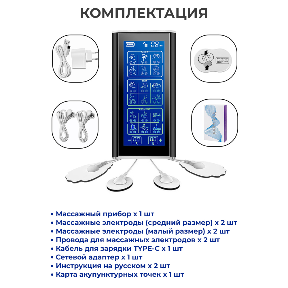 Массажер миостимулятор для тела, EMS-450, 2 канала, с EMS и TENS  технологией, 36 режимов массажа, беспроводной - купить в , цена 5890